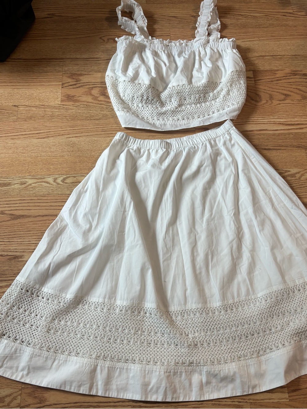 CeCe White Crochet-Trim A-Line Midi Skirt